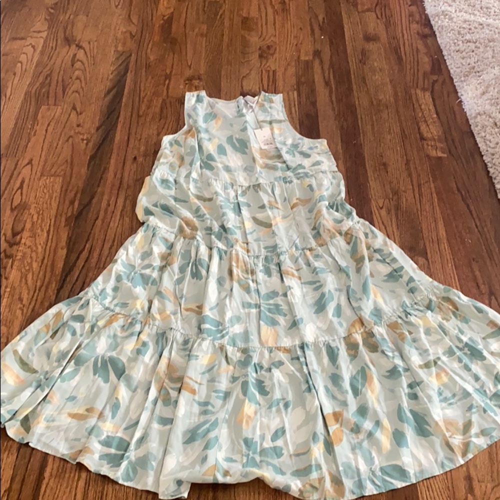 a new day Tiered Maxi Dress in Light Blue and Cream Leaf Print